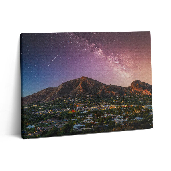 Pictură pe pânză 80x60 Munți cu o galaxie pe cer