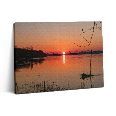 Pictură pe pânză 80x60 Peisaj lacustru la apus