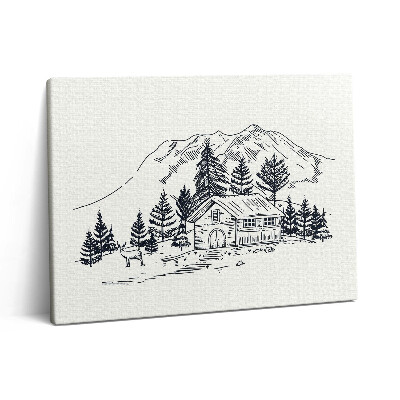 Pictură pe pânză 80x60 Desenul unei cabane de munte