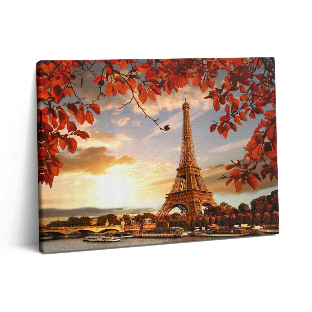 Pictură pe pânză 80x60 Turnul Eiffel printre frunze