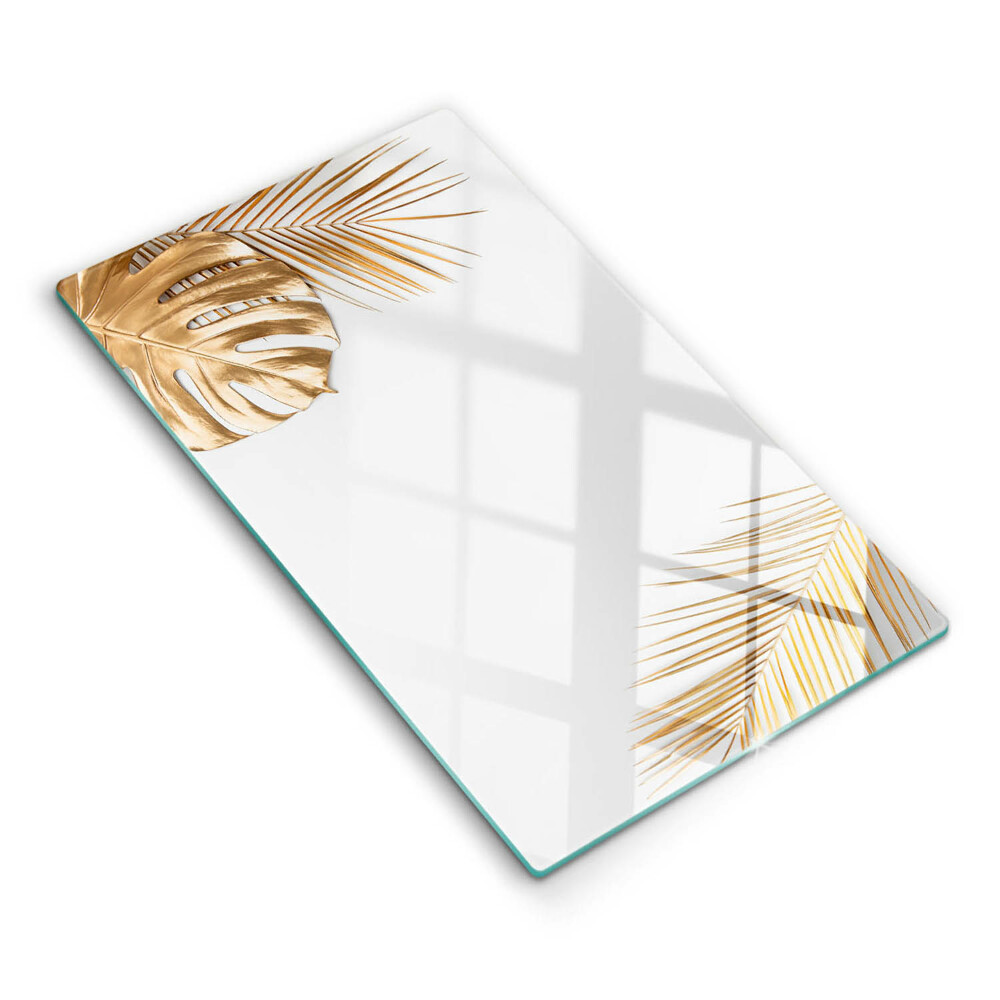 Placă din sticla protectie perete bucatarie Frunze aurii