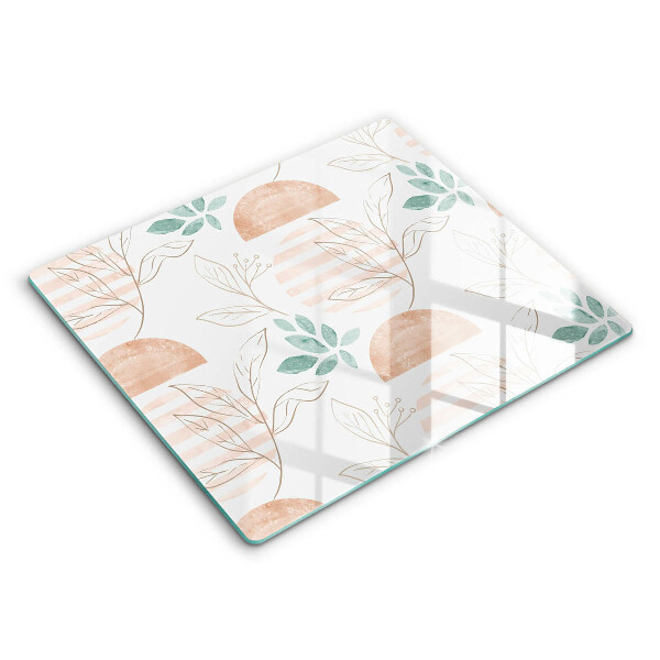 Decorativ placă sticla protectie aragaz Model de frunze Boho 60x52 cm