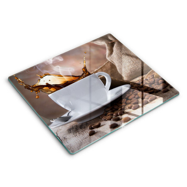 Decorativ placă sticla protectie aragaz Ceașcă și boabe de cafea 60x52 cm