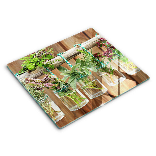 Decorativ placă sticla protectie aragaz Plante aromatice vintage 60x52 cm