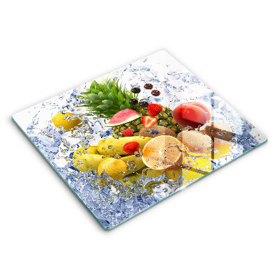 Decorativ placă sticla protectie aragaz Fructe zemoase și apă 60x52 cm 