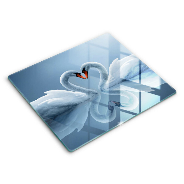 Decorativ placă sticla protectie aragaz Inimă cu două lebede 60x52 cm