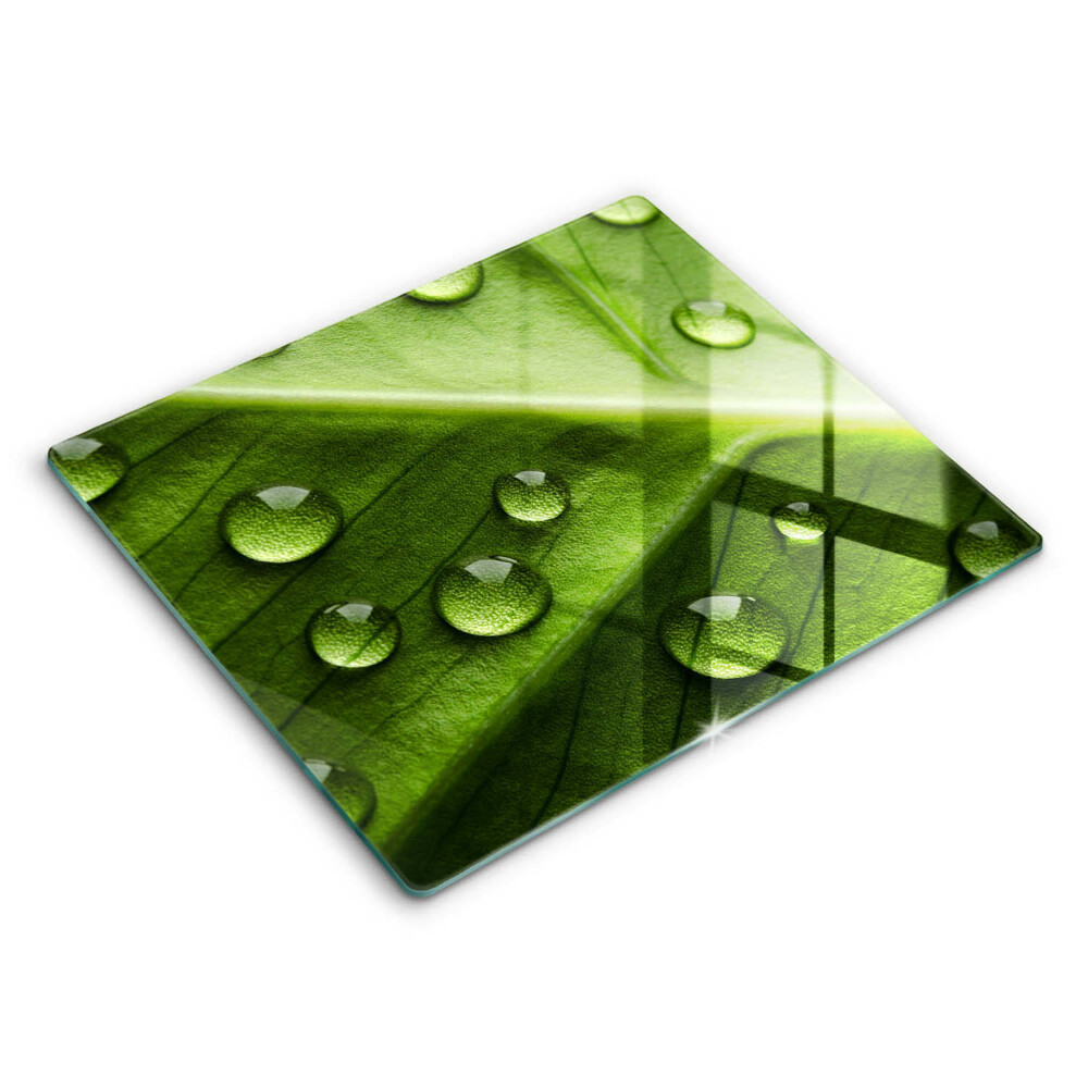 Decorativ placă sticla protectie aragaz Rouă și frunze de natură 60x52 cm 