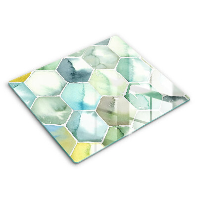 Decorativ placă sticla protectie aragaz Hexagonuri în acuarelă 60x52 cm 