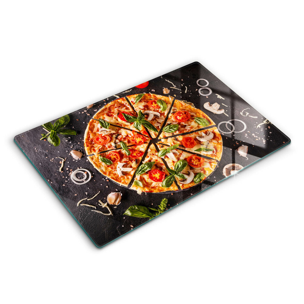 Modern placă din sticla protectie perete bucatarie Pizza cu ciuperci 80x52 cm