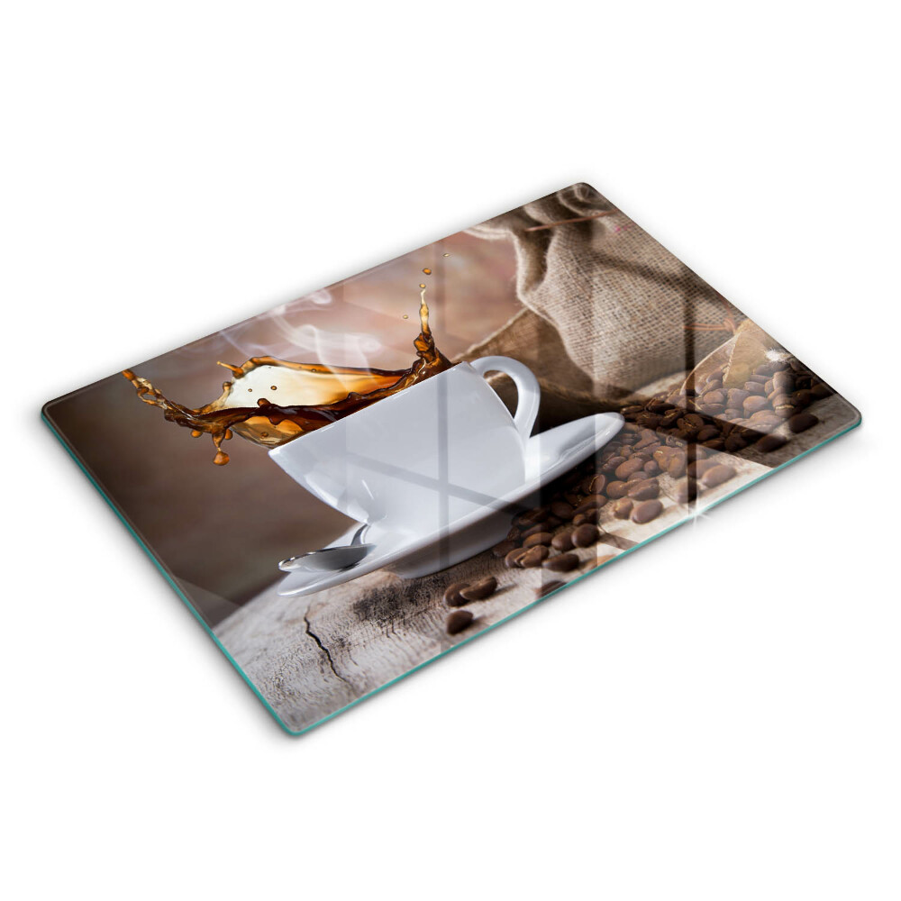 Modern placă din sticla protectie perete bucatarie Ceașcă și boabe de cafea 80x52 cm