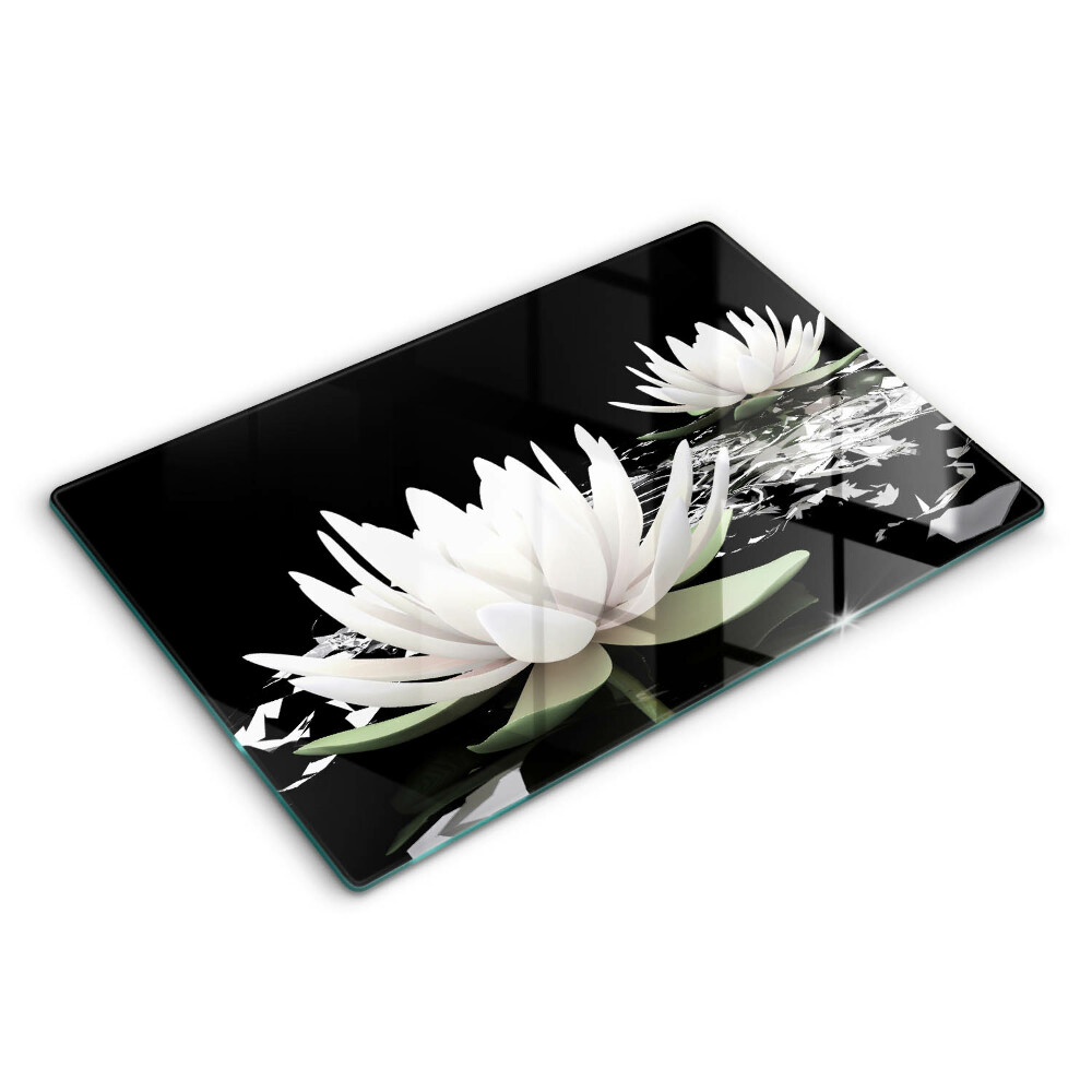 Modern placă din sticla protectie perete bucatarie Crini albi pe apă 80x52 cm