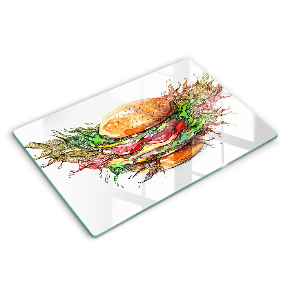 Modern placă din sticla protectie perete bucatarie Desen cu hamburger 80x52 cm