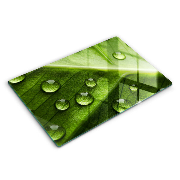 Modern placă din sticla protectie perete bucatarie Rouă și frunze de natură 80x52 cm