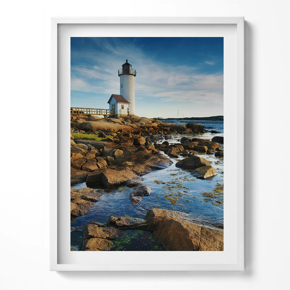 Tablou living cu rama Far, stânci și cer