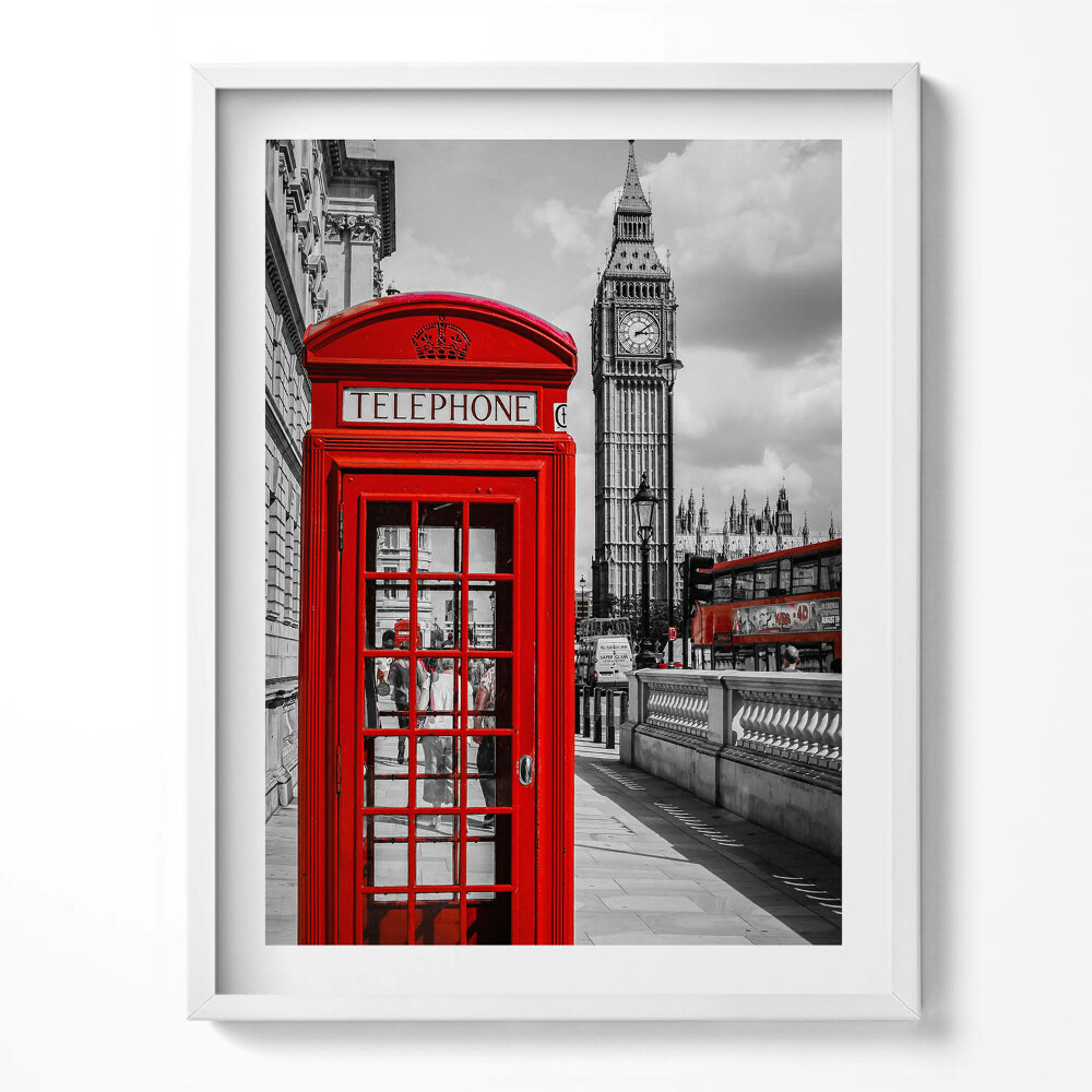Tablou living cu rama Cabină telefonică roșie și Big Ben - Marea Britanie