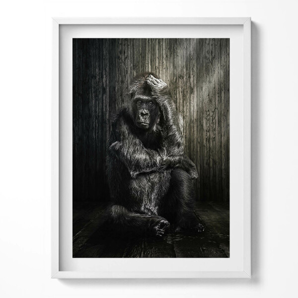 Tablou living cu rama O maimuță gândind în umbră