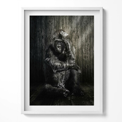 Tablou living cu rama O maimuță gândind în umbră