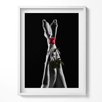 Tablou living cu rama Picioarele femeii și un trandafir