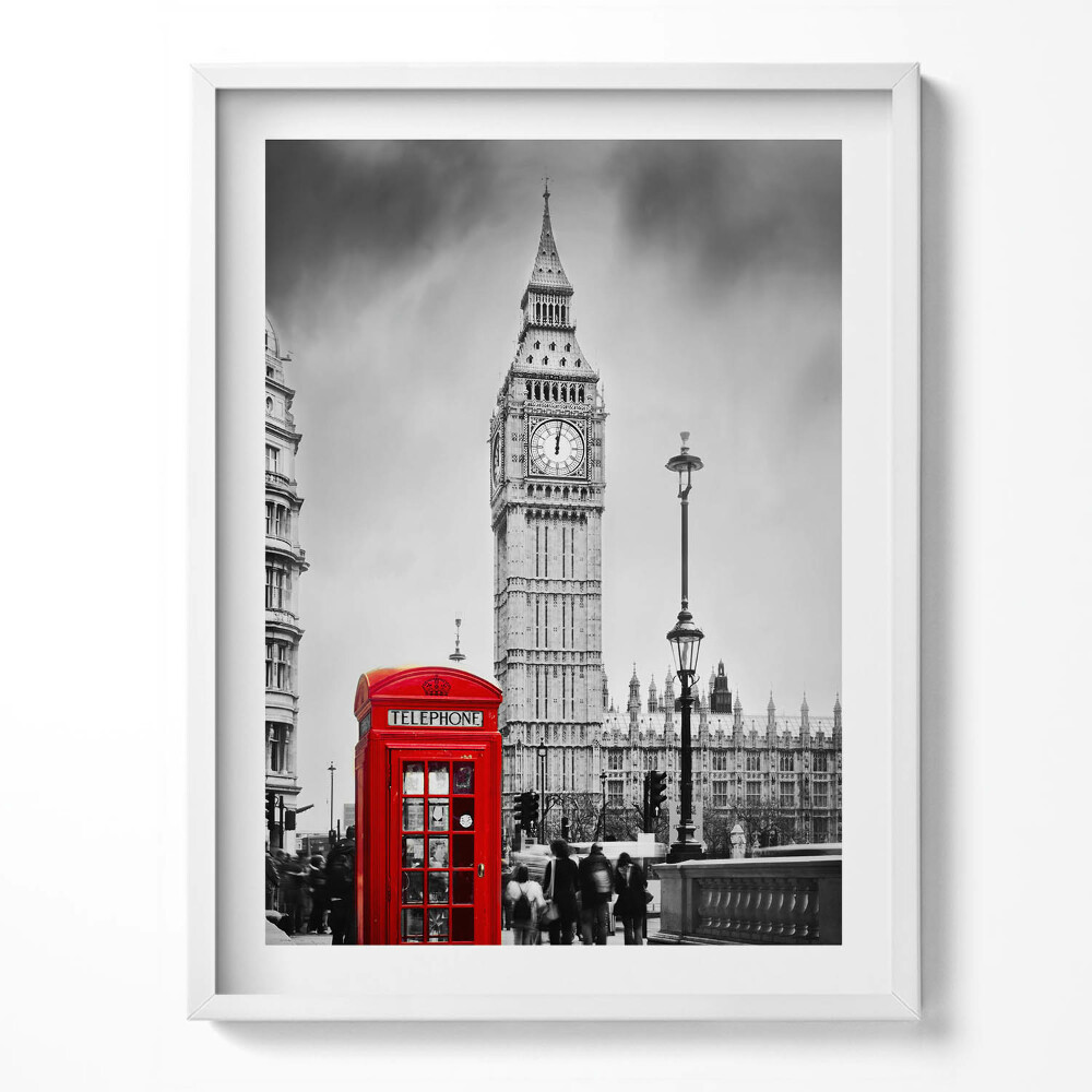 Tablou living cu rama Big Ben și Cutia Roșie din Anglia