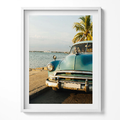 Tablou rama Mașină albastră lângă mare