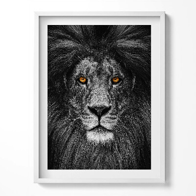 Tablou living cu rama Cap de leu alb-negru