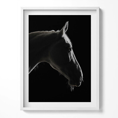 Tablou living cu rama Cap de cal pe fundal negru