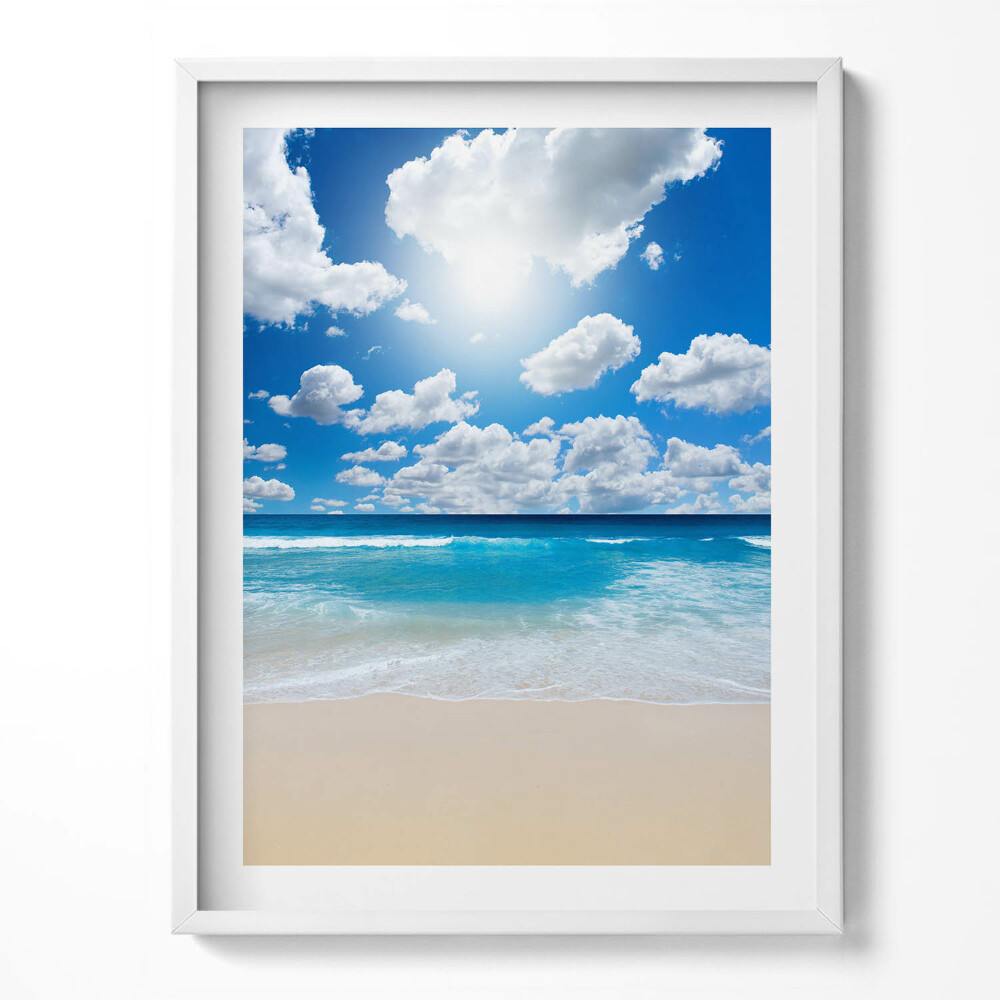 Tablou living cu rama Plajă, mare și orizont
