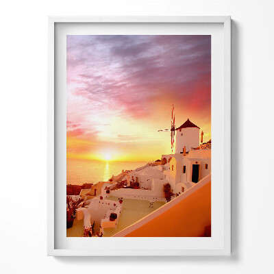 Tablou rama Santorini cu o moară de vânt veche