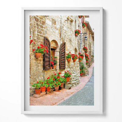 Tablou living cu rama O stradă pitorească cu flori