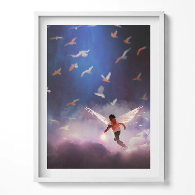 Tablou living cu rama Băiat cu aripi de înger