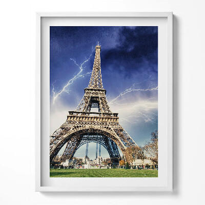 Tablou living cu rama Turnul Eiffel, fulgere și furtună