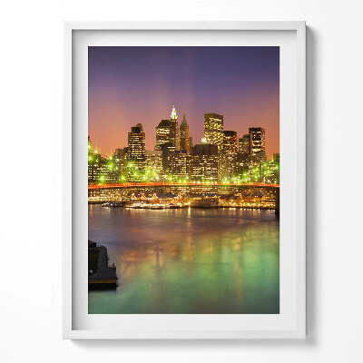 Tablou living cu rama Podul Brooklyn noaptea