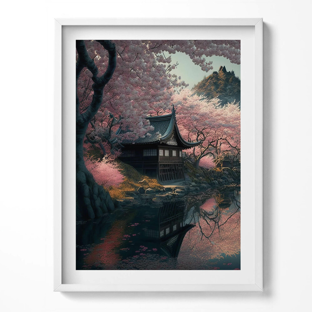 Tablou living cu rama Frumoasa floare de cireș asiatică