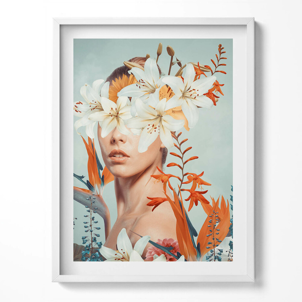 Tablou living cu rama Femeie abstractă cu flori
