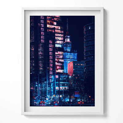 Tablou living cu rama Varșovia noaptea