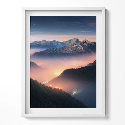 Tablou living cu rama Peisaj de vârfuri de munte