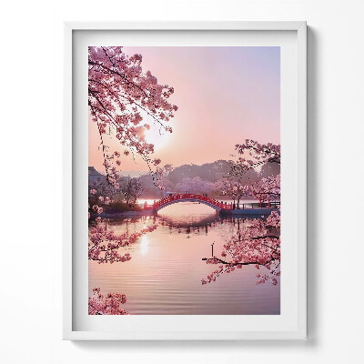 Tablou rama Flori de cireș și pod - stil japonez