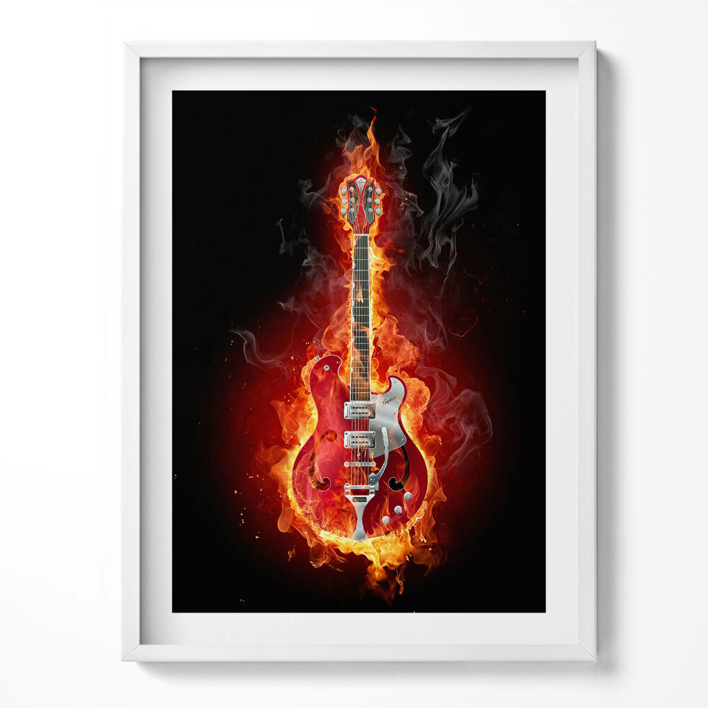 Tablou living cu rama Chitară electrică roșie aprinsă