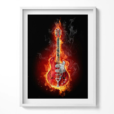 Tablou living cu rama Chitară electrică roșie aprinsă