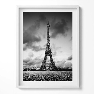 Tablou living cu rama Peisaj alb-negru al Franței cu Turnul Eiffel
