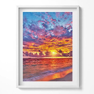 Tablou living cu rama Apus de soare peste mare