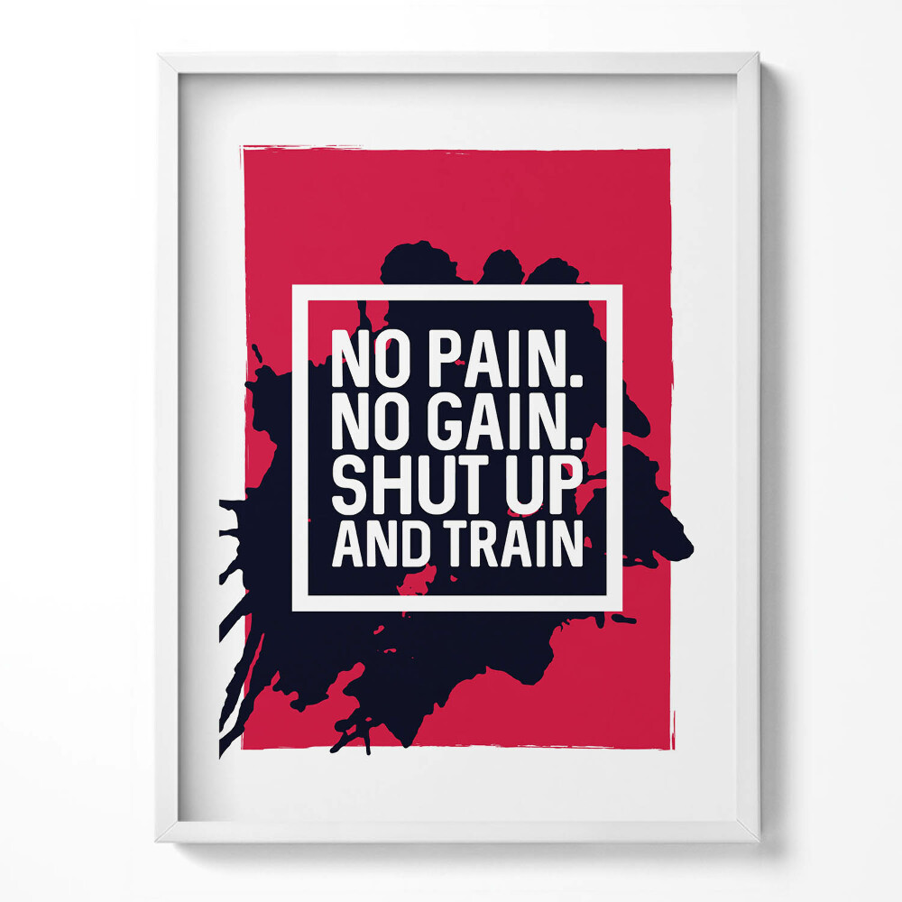 Tablou living cu rama Fără durere, fără câștig, taci și antrenează-te - citat motivațional