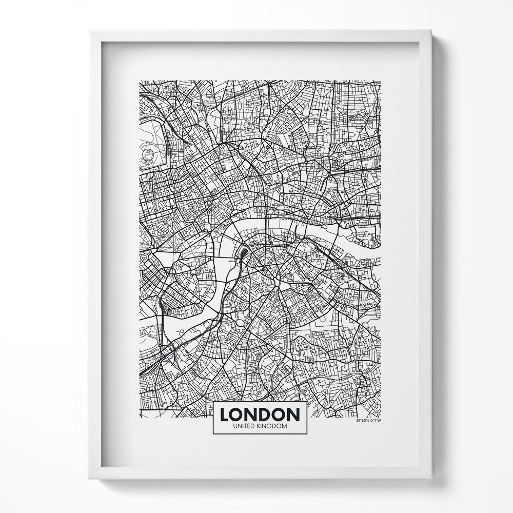 Tablou living cu rama Harta orașului Londra, Anglia