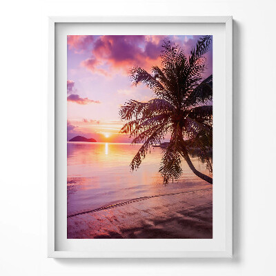 Tablou living cu rama Palmier pe plajă la apus
