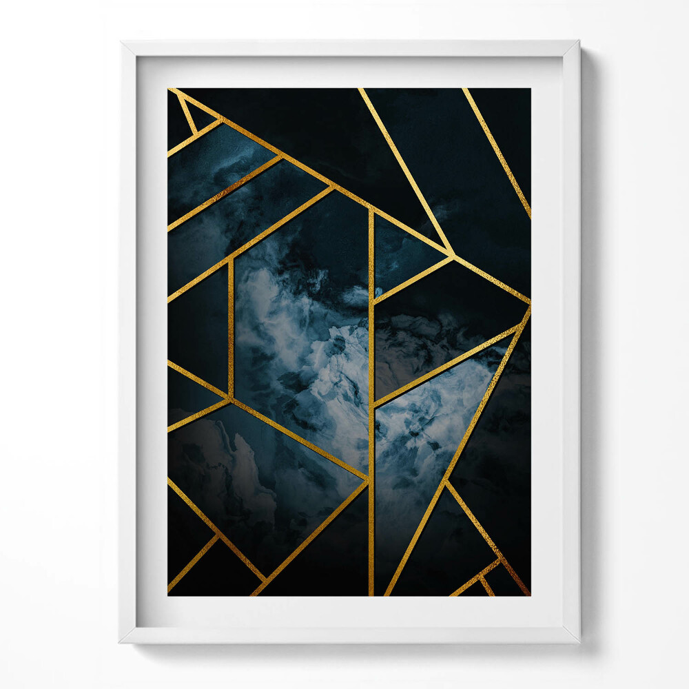 Tablou living cu rama Abstracție geometrică întunecată cu aur