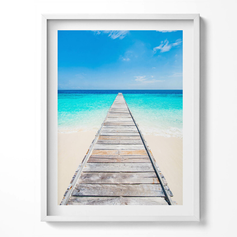 Tablou living cu rama Peisaj cu dig de lemn și ocean