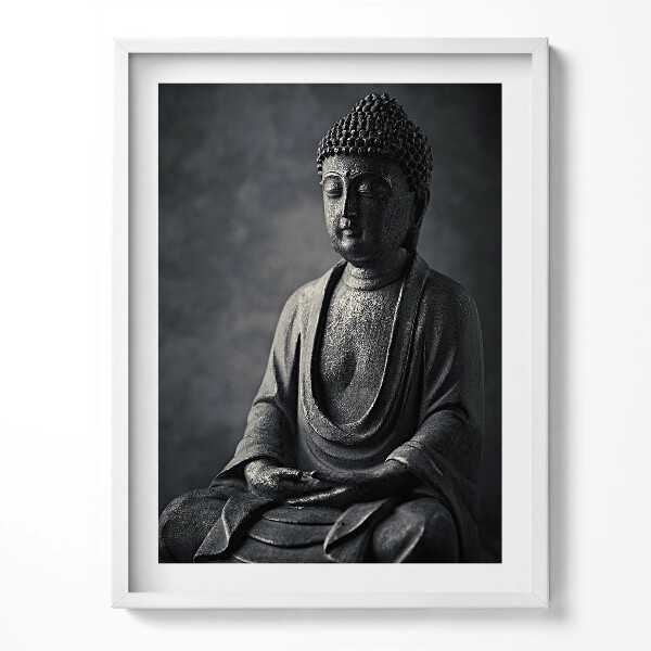 Tablou living cu rama Fotografie alb-negru a unei statui a lui Buddha
