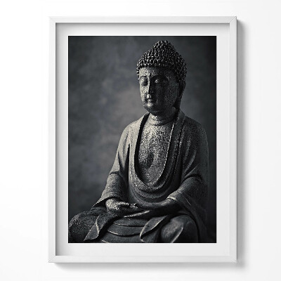Tablou living cu rama Fotografie alb-negru a unei statui a lui Buddha