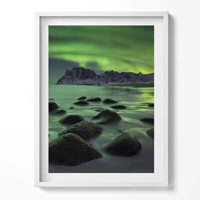 Tablou living cu rama Aurora Boreală - Peisaj Verde