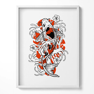 Tablou living cu rama Ilustrație de pește Koi în stil japonez